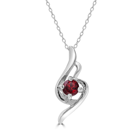 Sterling Silver Garnet Cable Pendant Necklace, 18 Inches