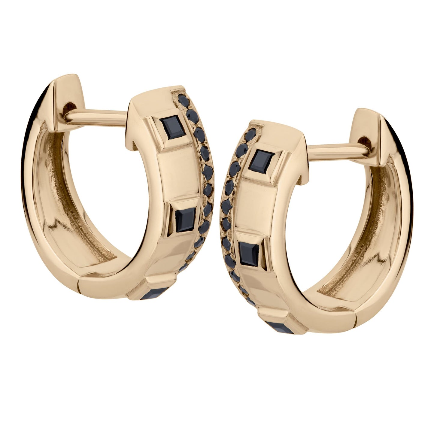 14K Gold .31 Carat Black Onyx Huggie Hoop Earrings
