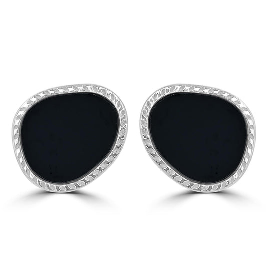 Sterling Silver Black Onyx Stud Earrings, 4.04 CTTW