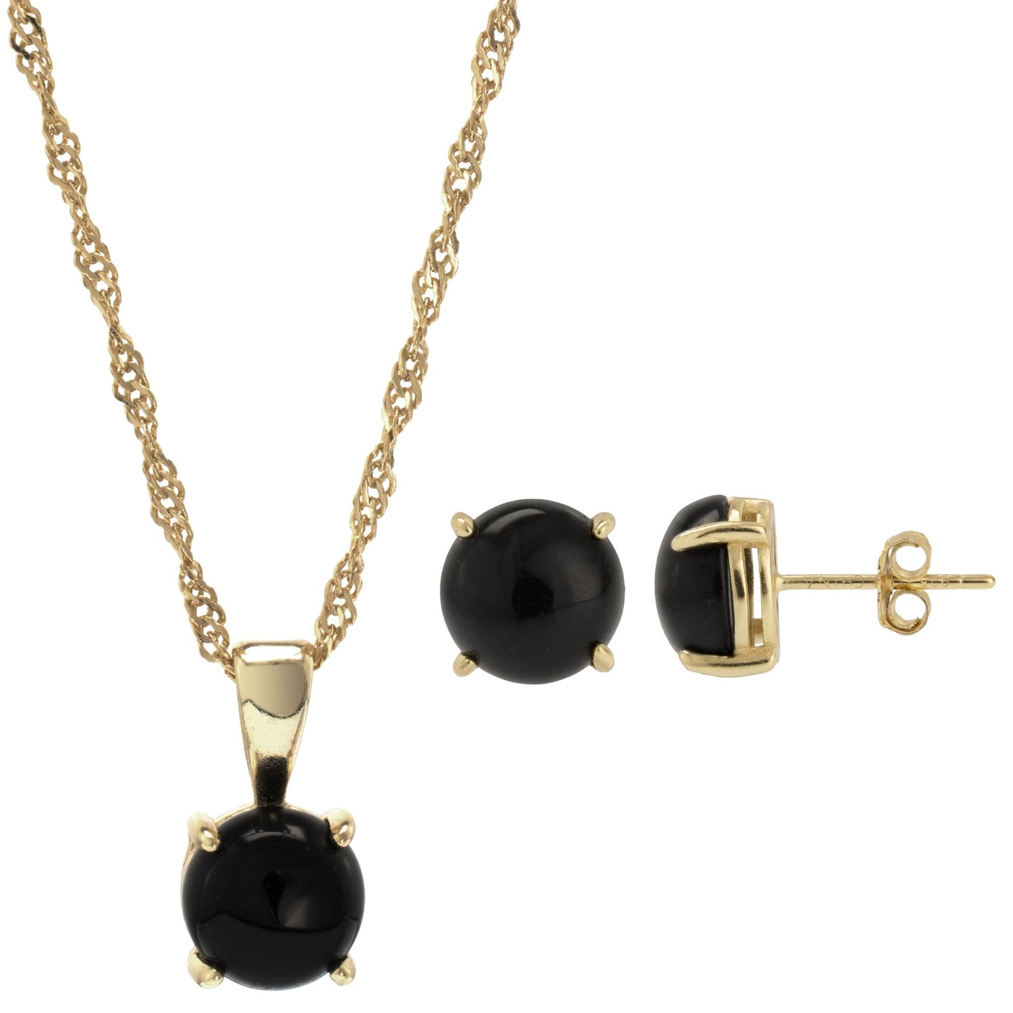 14K Gold Over Sterling Silver Black Onyx 18 Inch Pendant Necklace and Earring Set