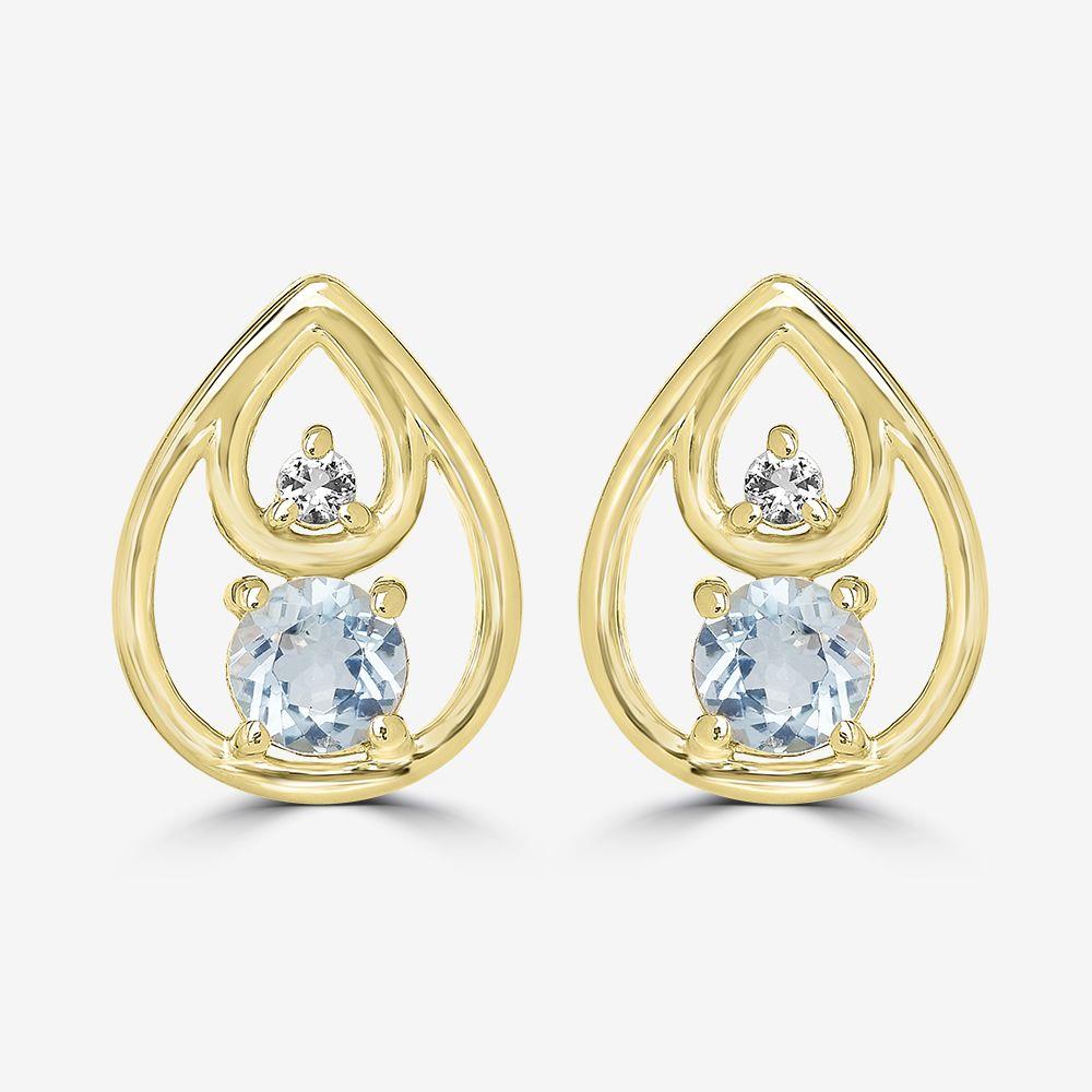 14K Gold Over Sterling Silver Round Blue and White Topaz Stud Earrings