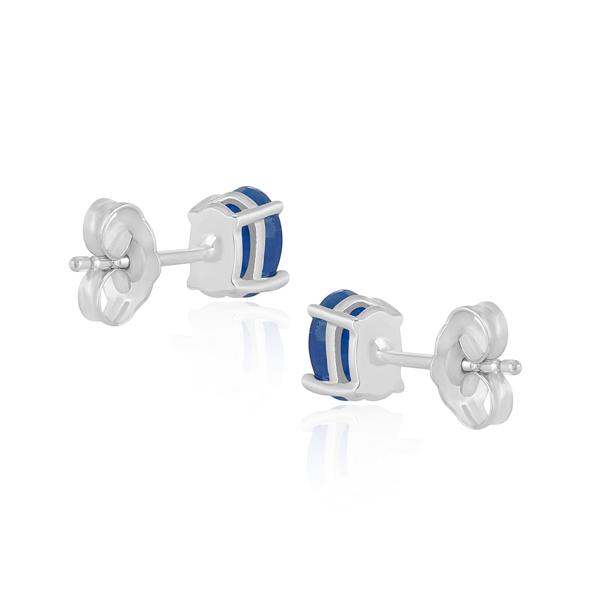 14K White Gold Oval Sapphire Stud Earrings