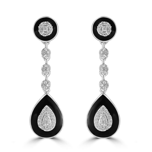 Judy Crowell Jewelry Sterling Silver Black Enamel Cubic Zirconia Teardrop Earrings