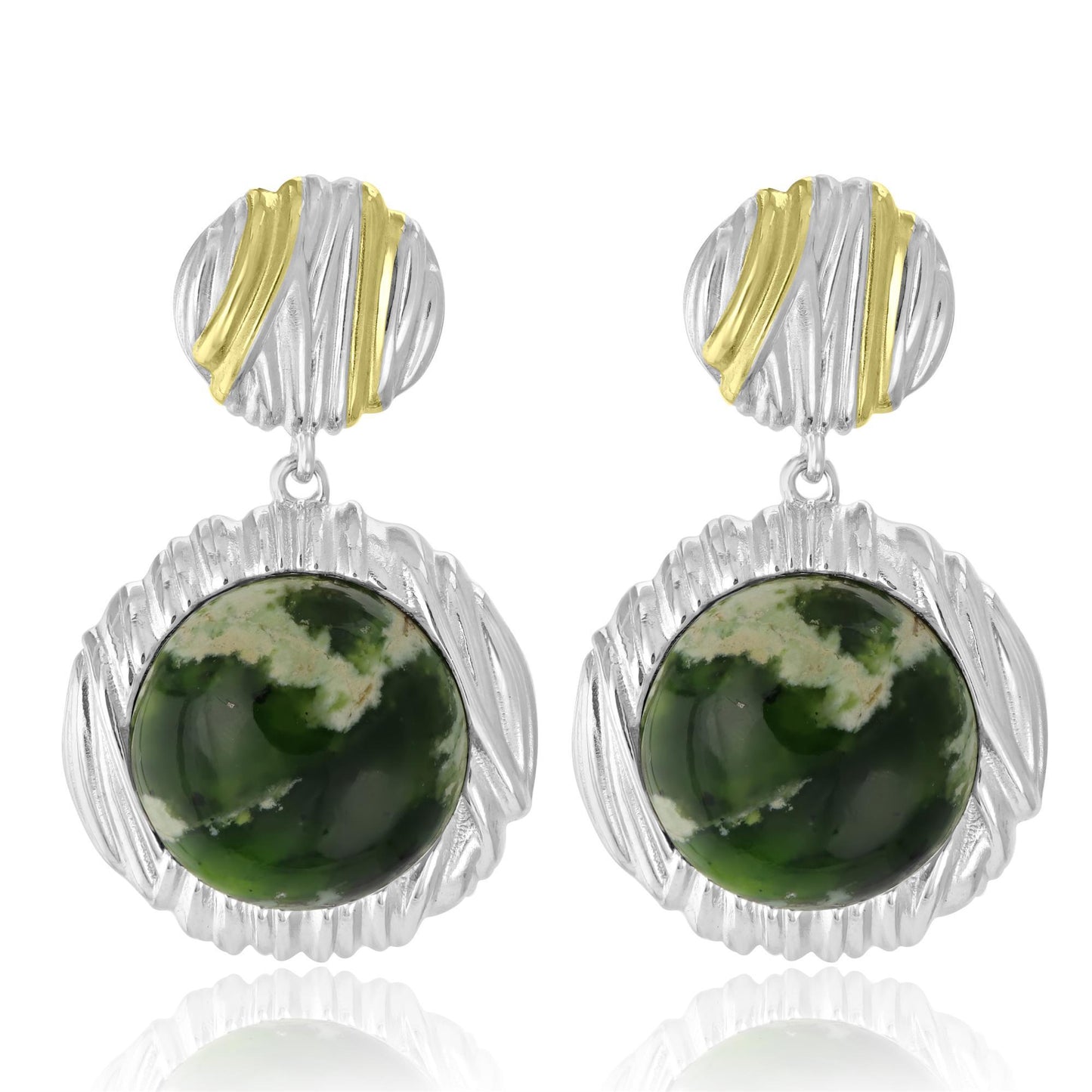 Sterling Silver Woven Round Chrome Chalcedony Gemstone Drop Earrings