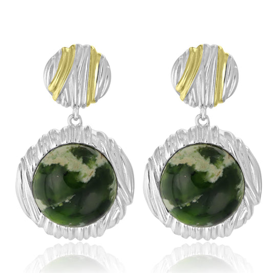 Sterling Silver Woven Round Chrome Chalcedony Gemstone Drop Earrings