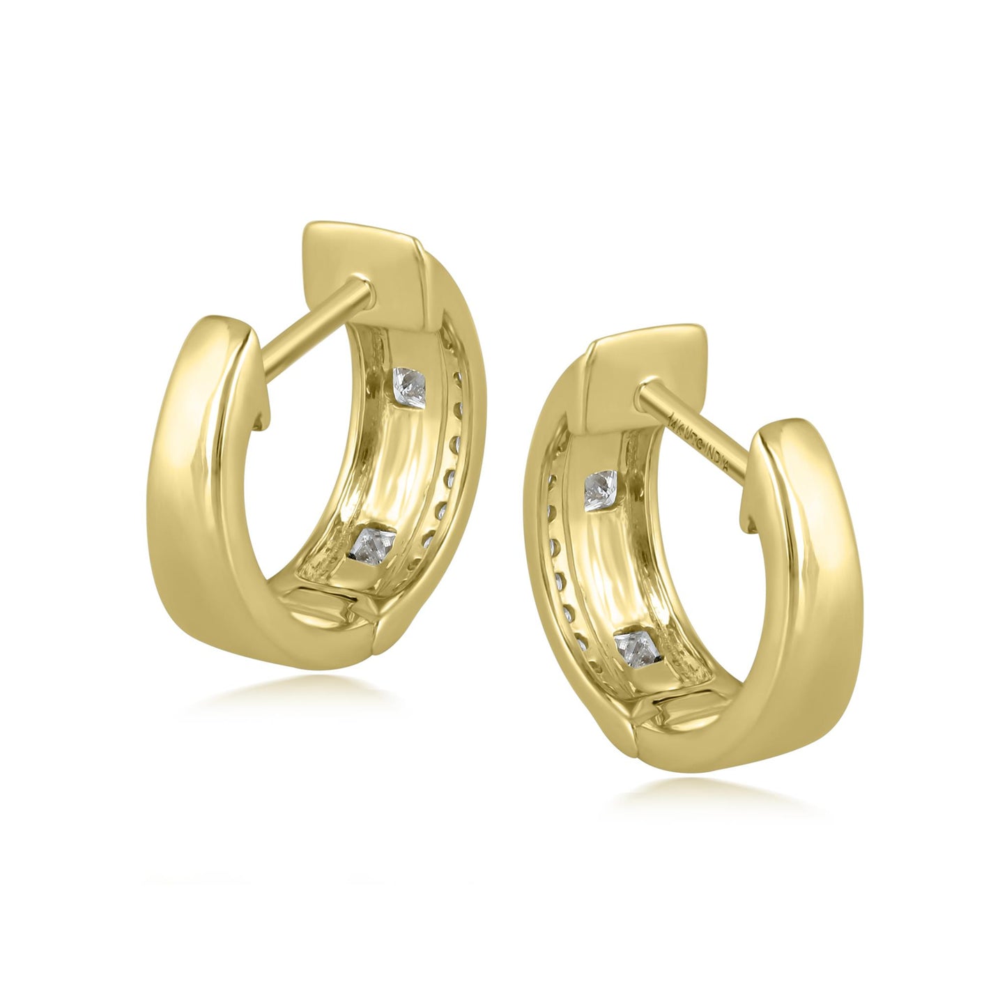 14K Gold .32 Carat Diamond Huggie Hoop Earrings