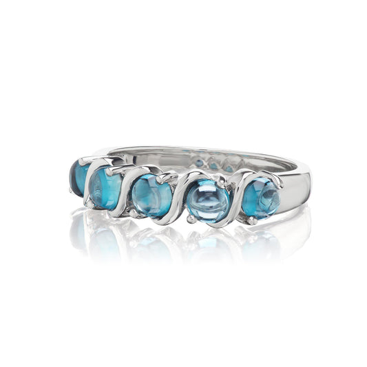 GG Collection Sterling Silver London Blue Topaz 5-Stone Eternity Band Ring, Sizes 7 and 8