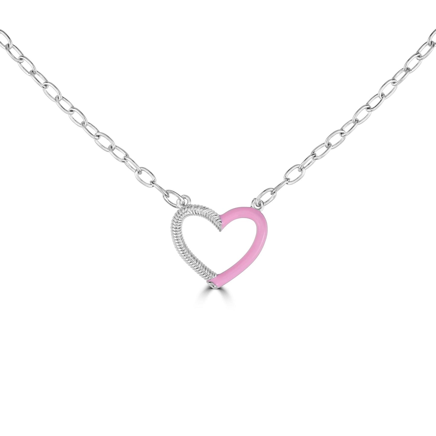 Bob Mackie Jewelry Silver-Plated Brass Pink Enamel White Cubic Zirconia Heart Pendant Necklace, 16-18 Inches