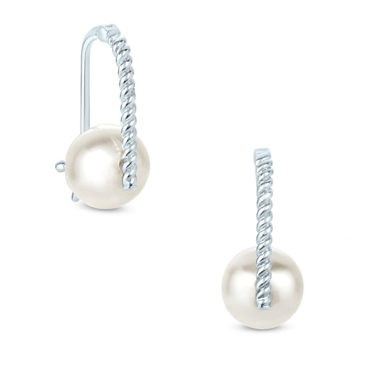 Sterling Silver White Cultured Freshwater Pearl Hoop Earrings