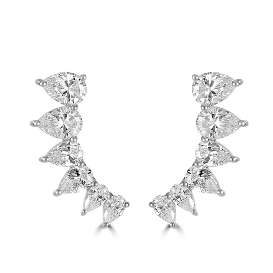 Judy Crowell Jewelry Sterling Silver Graduated Cubic Zirconia Crawler Earrings