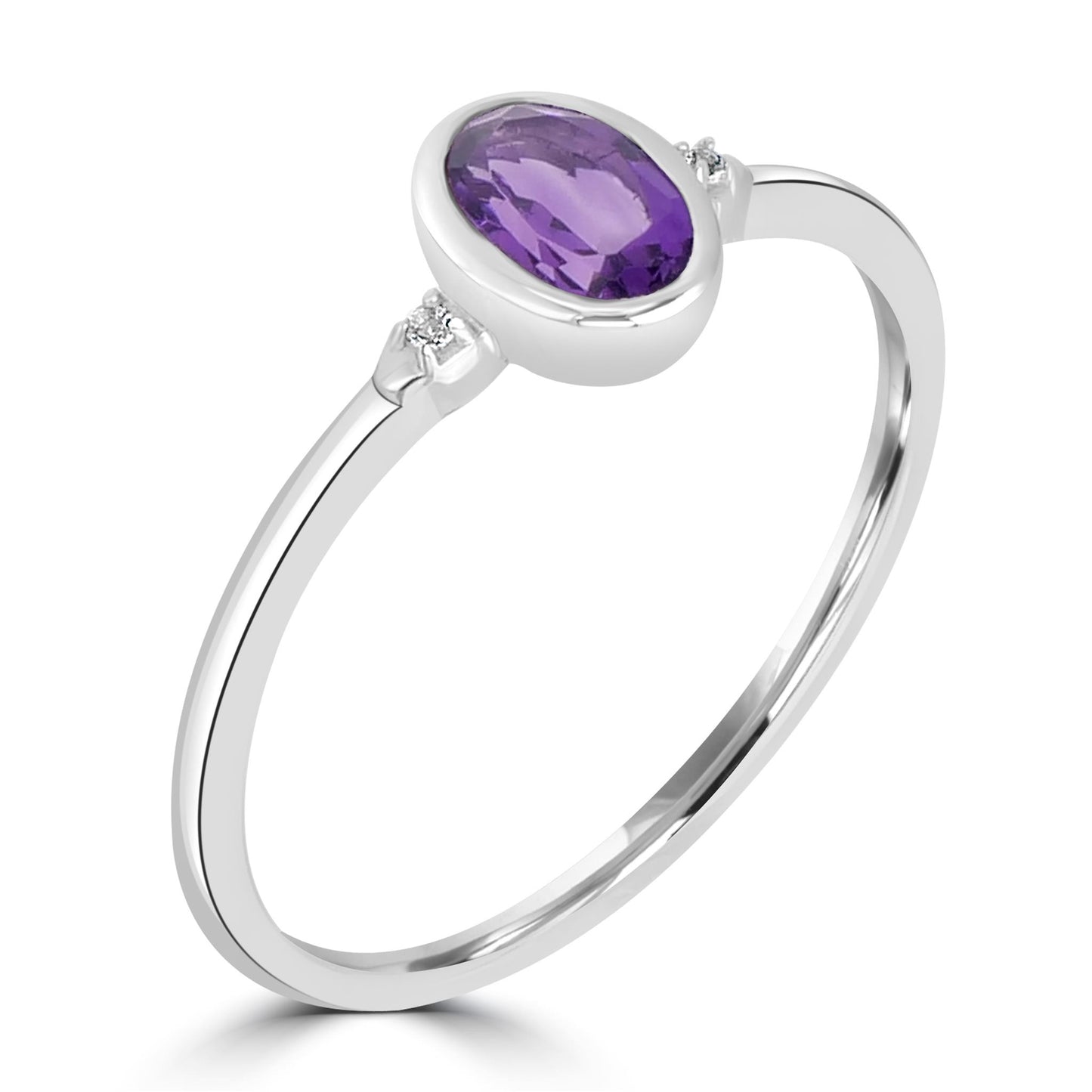 Kate Sterling Silver Amethyst and White Topaz Stackable Oval Ring, Sizes 6 to 8