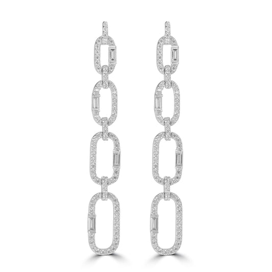 Judy Crowell Jewelry Sterling Silver 4 Graduated Open Link Cubic Zirconia Drop Earrings