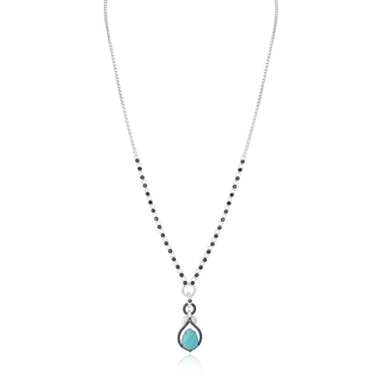 Sterling Silver Kingman Turquoise and Black Spinel Drop Necklace, 28 inches