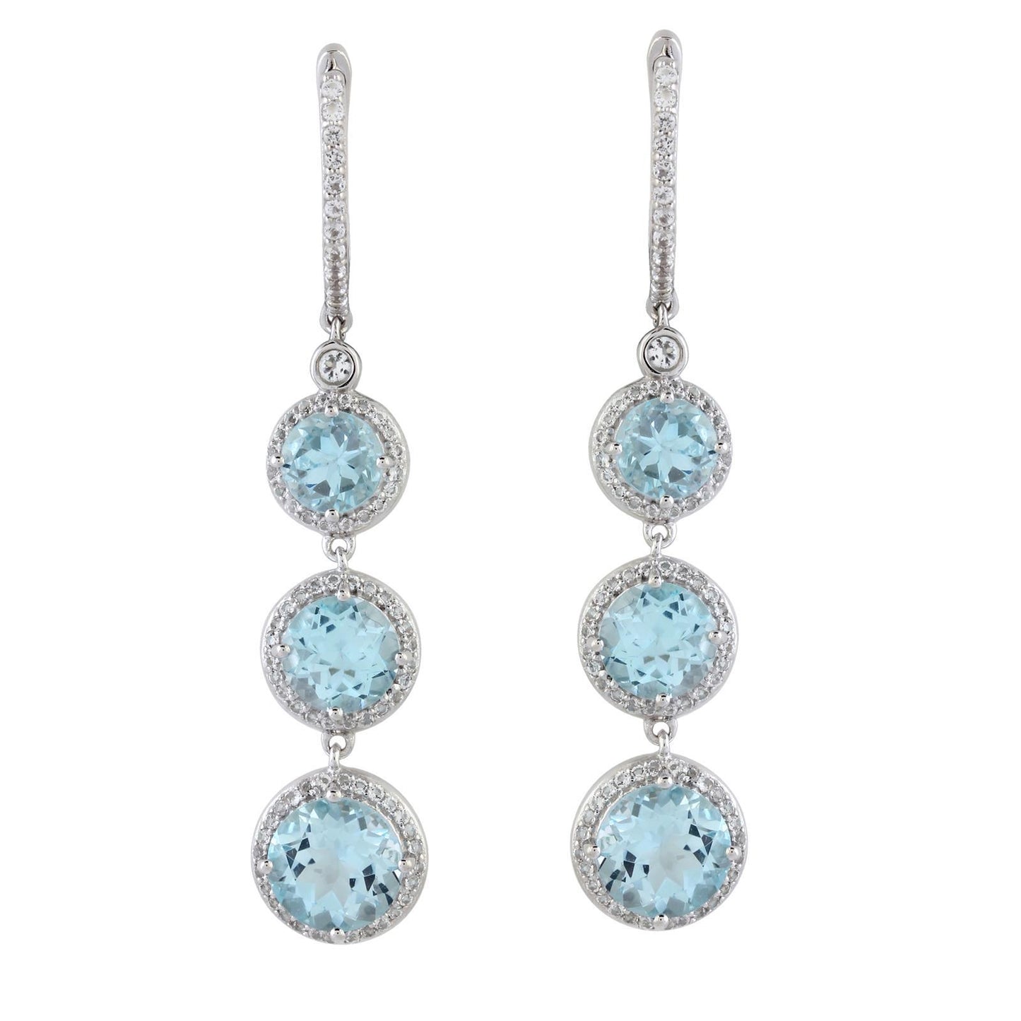 Sterling Silver Swiss Blue Topaz and White Cubic Zirconia Graduated Dangle Earrings