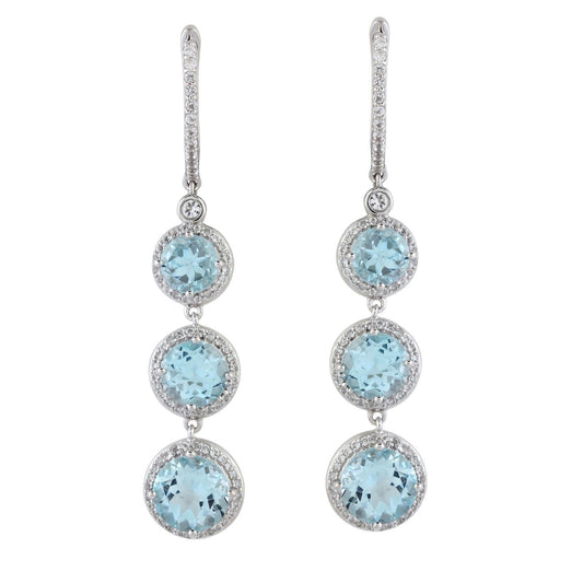 Sterling Silver Swiss Blue Topaz and White Cubic Zirconia Graduated Dangle Earrings