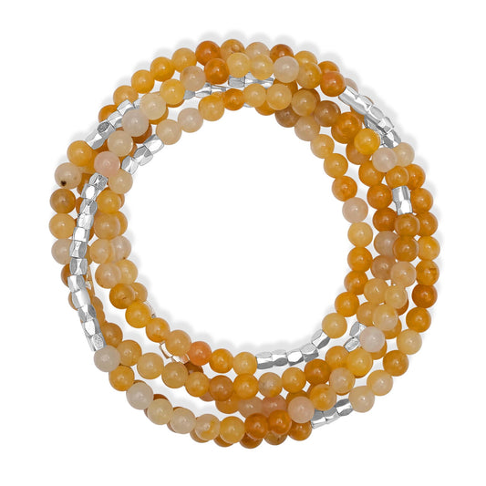 Silver-Plated Brass Honey Jade Gemstone Beaded Wrap Bracelet or Necklace, 35 Inches