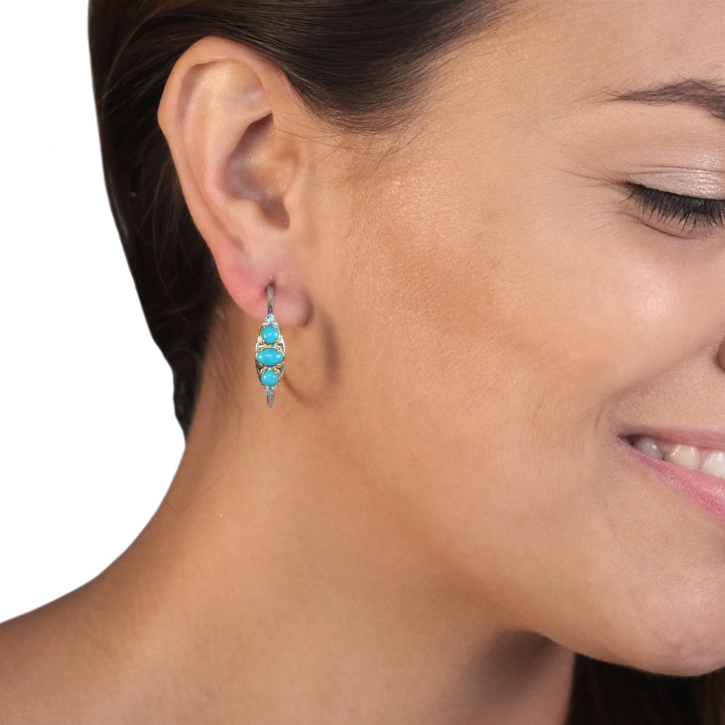 Sterling Silver Sleeping Beauty Turquoise and Swiss Blue Topaz Gemstone Hoop Earrings