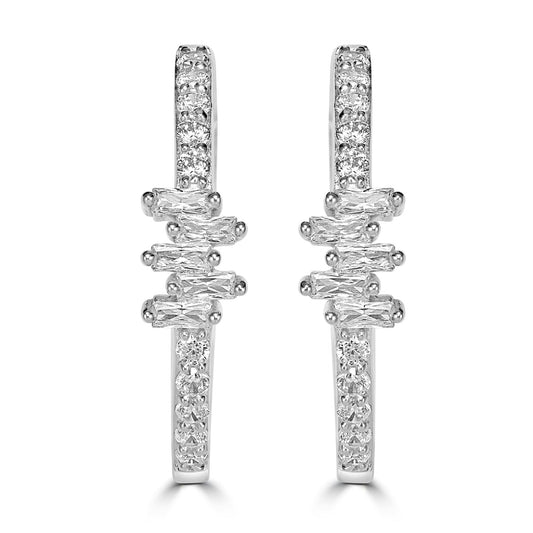 Kathy Levine Sterling Silver Cubic Zirconia Icicles Baguette 1-Inch Hoop Earrings