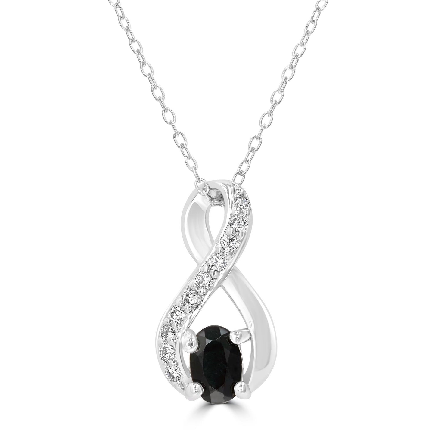 Sterling Silver Black Onyx and Cubic Zirconia Gemstone Infinity Pendant Necklace, 18 to 20 Inches
