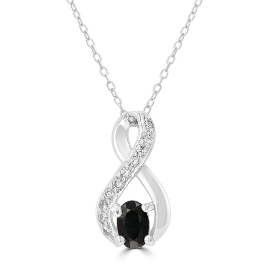 Sterling Silver Black Onyx and Cubic Zirconia Gemstone Infinity Pendant Necklace, 18 to 20 Inches