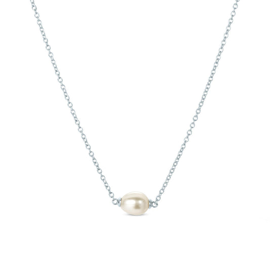 Sterling Silver White Cultured Freshwater Pearl Solitaire Pendant Necklace