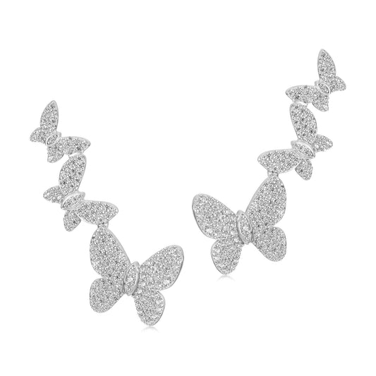 Judy Crowell Jewelry Sterling Silver Graduated Butterfly Cubic Zirconia Crawler Earrings