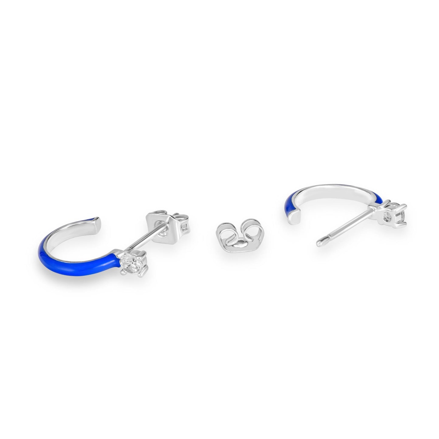 Bob Mackie Jewelry Silver-Plated Brass Cubic Zirconia Blue Enamel Hoop Earrings
