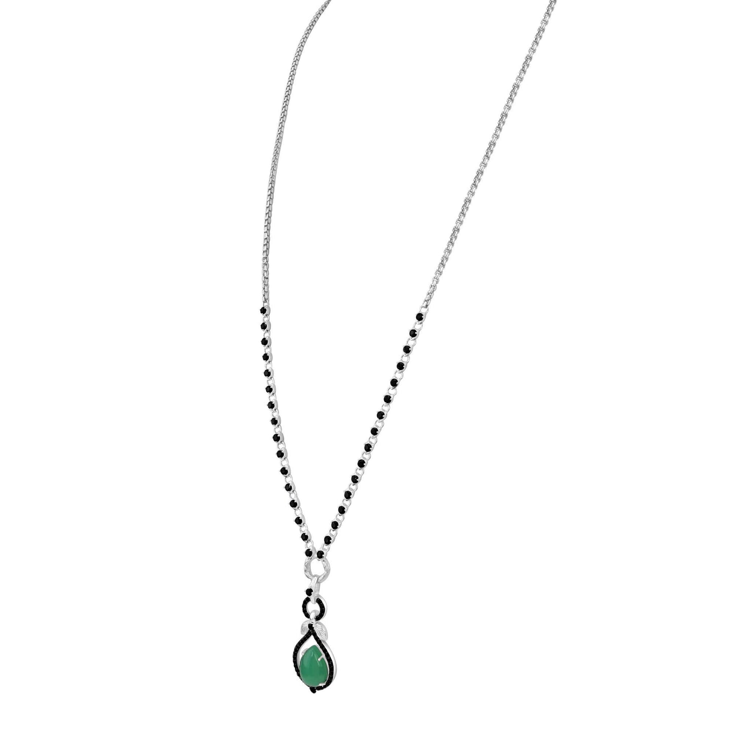 Sterling Silver Chrysoprase and Black Spinel Drop Necklace, 28 inches