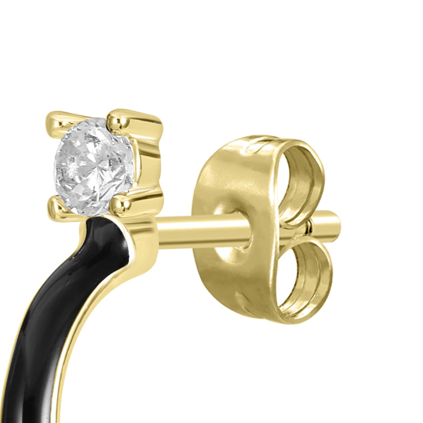 Bob Mackie Jewelry 14K Gold Over Brass Cubic Zirconia Black Enamel Hoop Earrings
