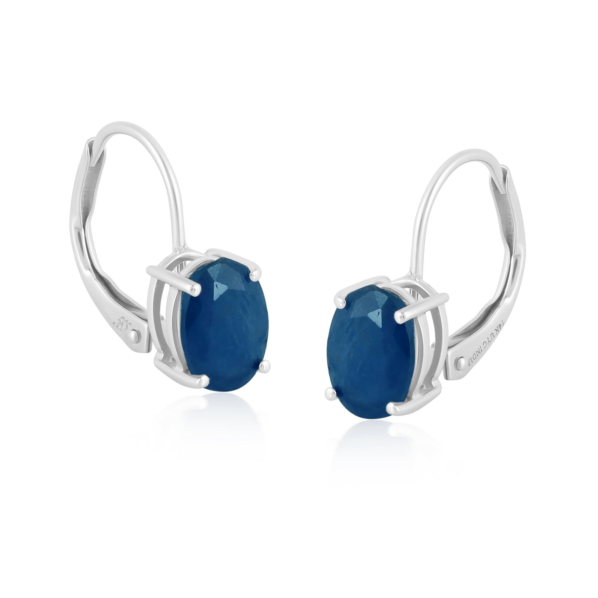 14K White Gold Oval Sapphire Lever Back Drop Earrings