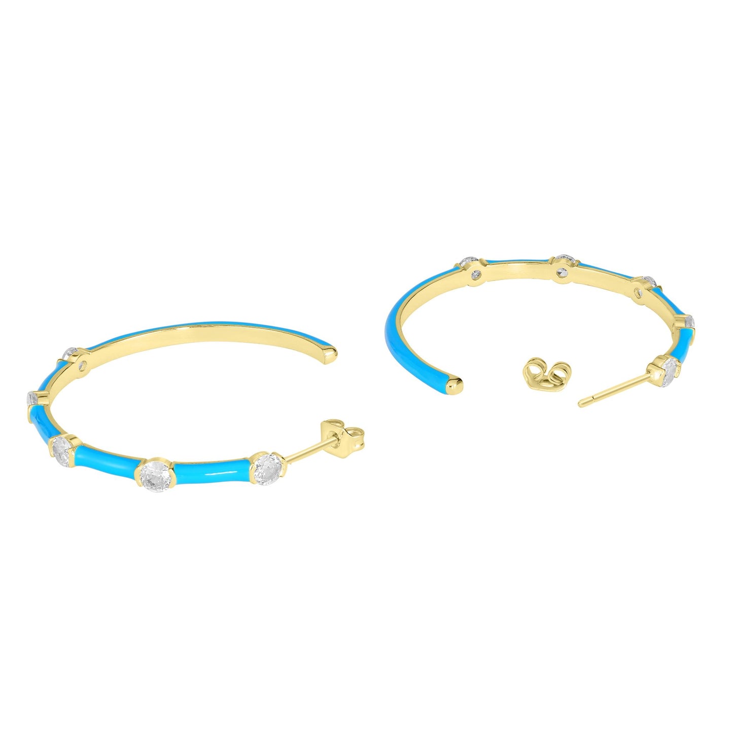 Bob Mackie Jewelry 14K Gold Over Brass Turquoise Enamel Cubic Zirconia Hoop Earrings