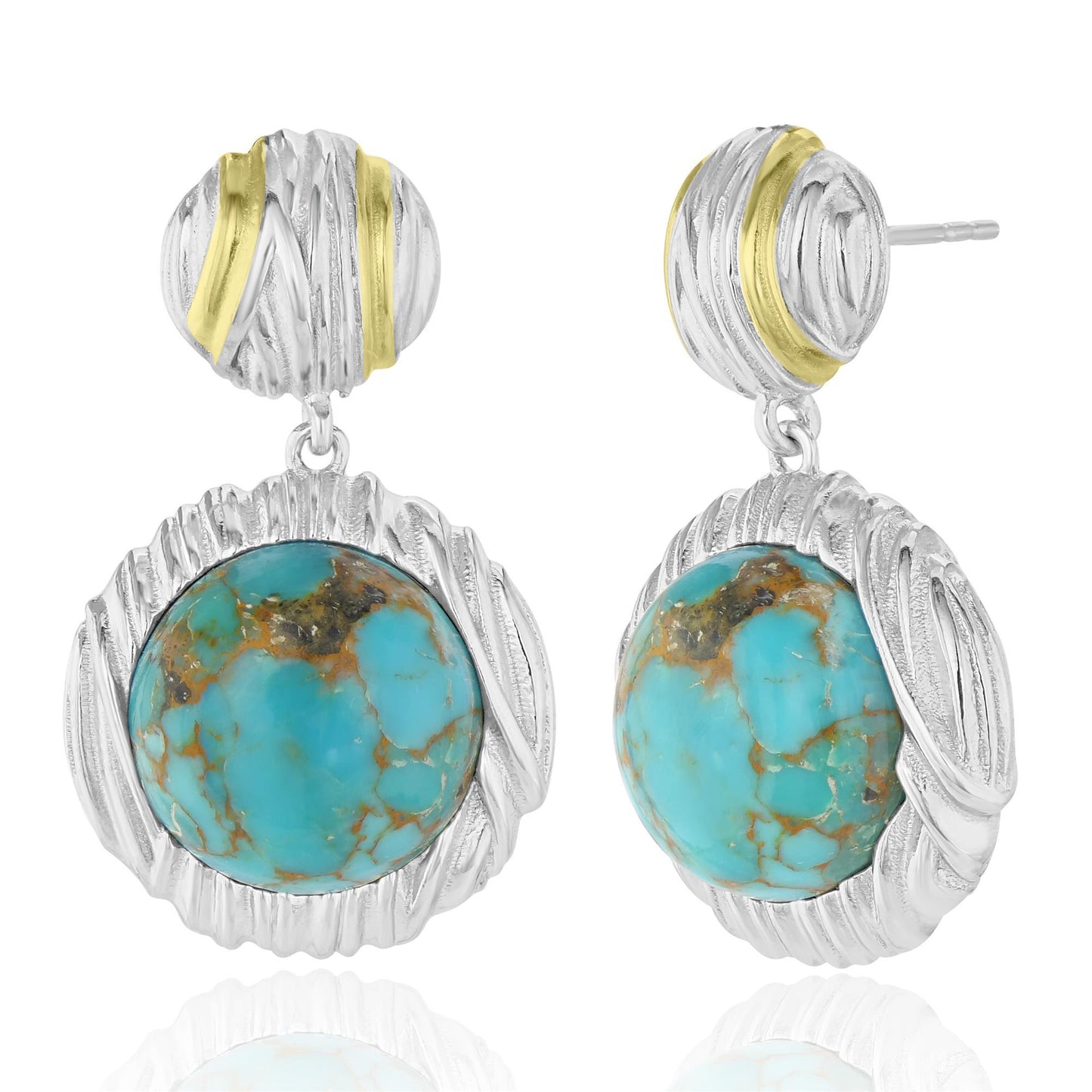 Gemistry Women & Girls Sterling Silver Woven Round Truquoise Textured Gemstone Drop Earrings | Birthstone Jewelry Gift for Her Birthday | Wedding | Anniversary