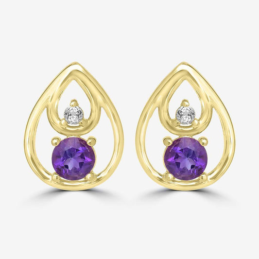 Gold-Plated Sterling Silver Amethyst and White Topaz Stud Earrings