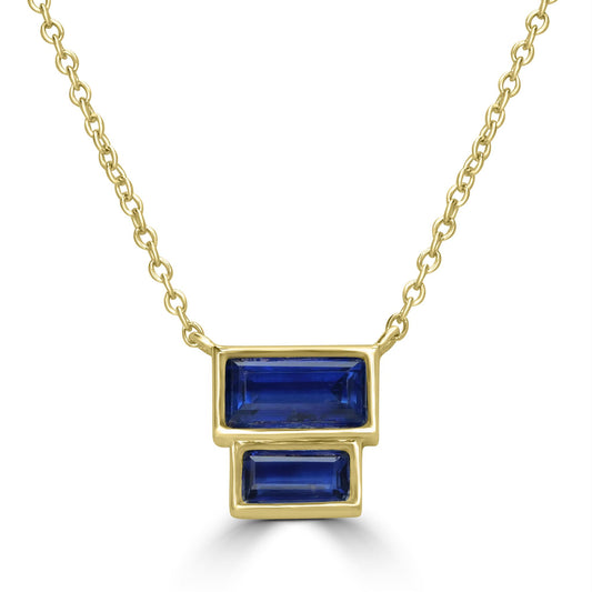 Sterling Silver Genuine Blue Kyanite Baugette Pendant Necklace