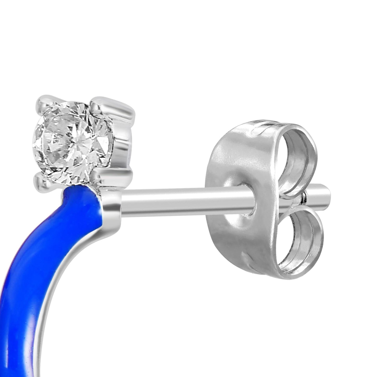 Bob Mackie Jewelry Silver-Plated Brass Cubic Zirconia Blue Enamel Hoop Earrings