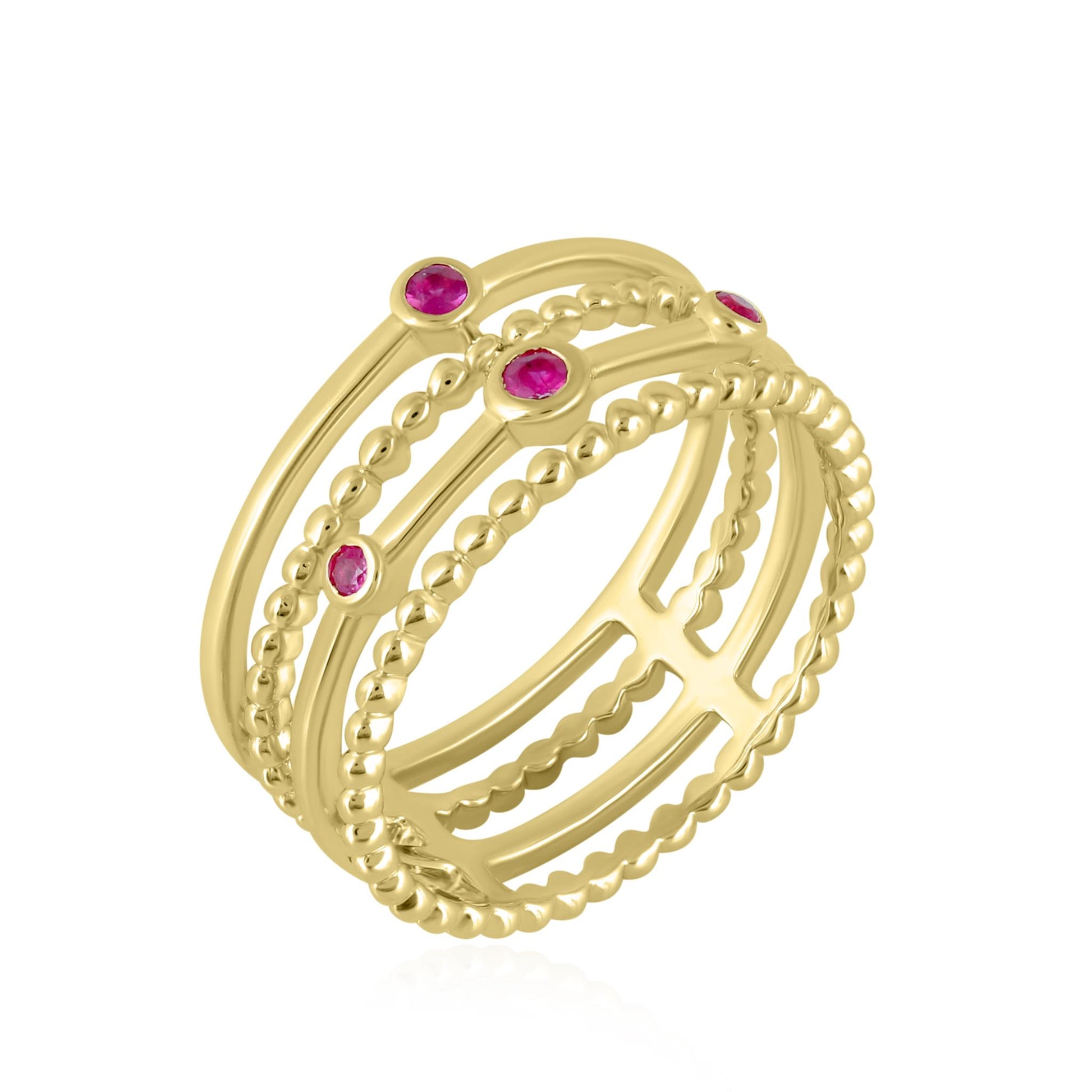 Waverly 14k Gold Ruby Gemstone 4 Row Stackable Ring