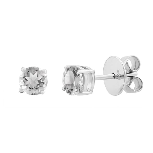 Sterling Silver Round White Topaz Stud Earrings