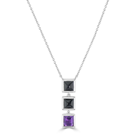 Gemistry "GG Collection Square Black Jade, Amethyst Gemstone High Polish Pendant Necklace in Sterling Silver