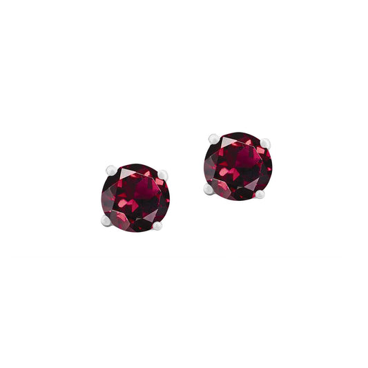 Sterling Silver Round Garnet Stud Earrings