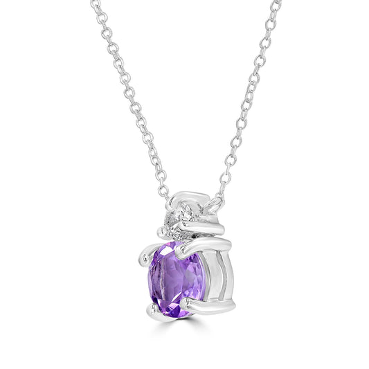 Sterling Silver Amethyst and Cubic Zirconia Round Cut Pendant Necklace, 18 Inches