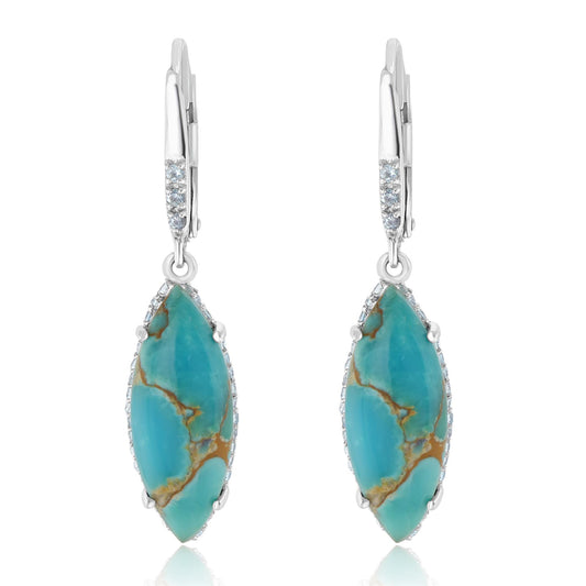 Sterling Silver Marquise Cabochon Gemstone High Polish Drop Earrings