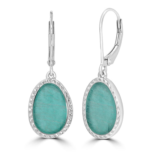 Sterling Silver Amazonite Fancy Cut Dangle Earrings