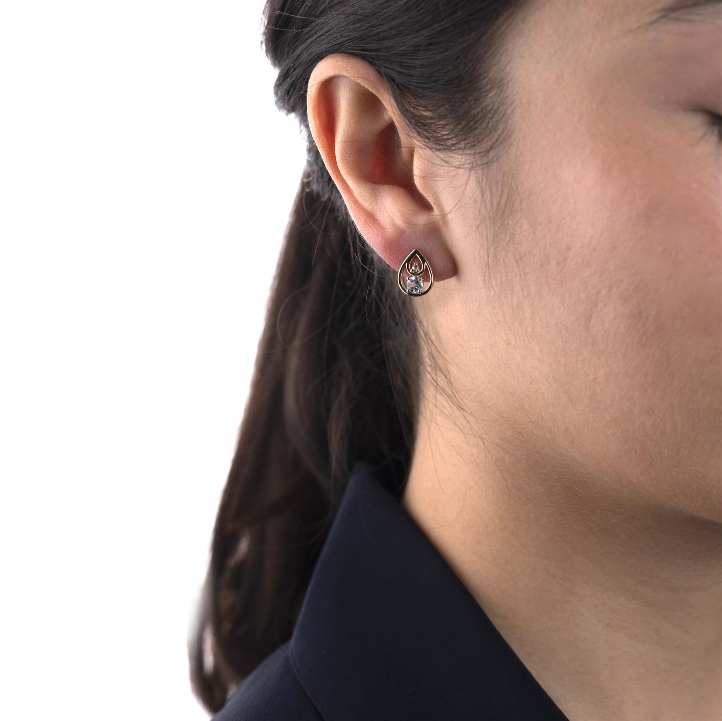 14K Gold Over Sterling Silver Round Blue and White Topaz Stud Earrings