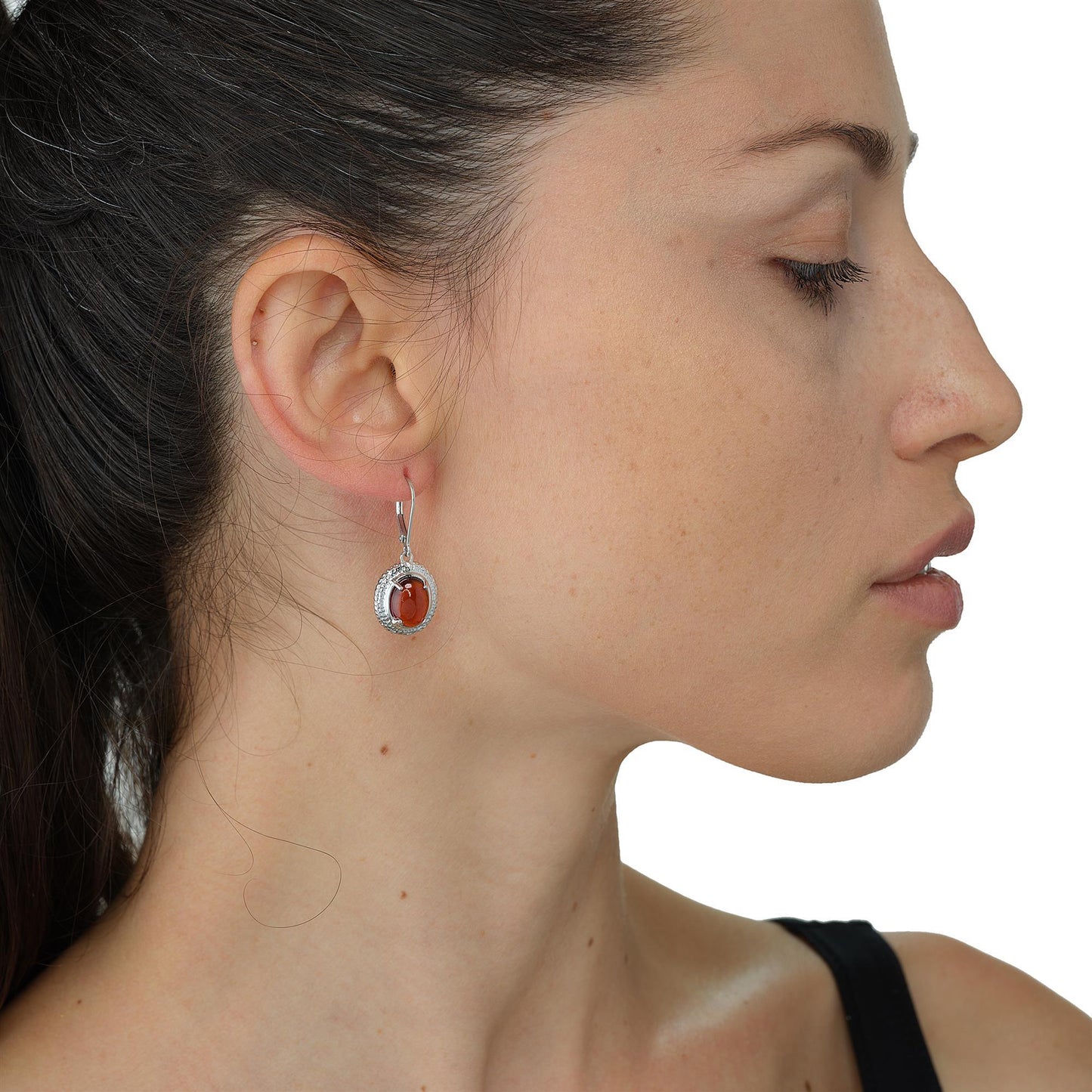 GG Collection Sterling Silver 7.15 Carat Hessonite Oval Dangle Earrings