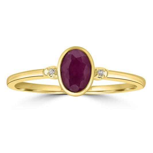 Kate 14K Gold Over Sterling Silver Ruby and White Topaz Stackable Oval Ring, Sizes 6 to 8