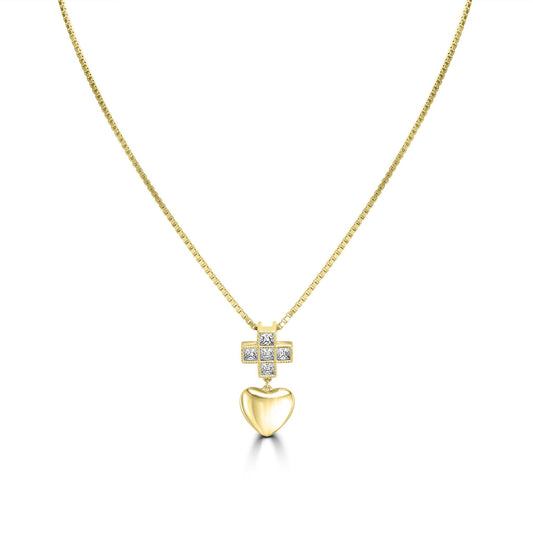 Kathy Levine 14K Gold-Plated Sterling Silver Cubic Zirconia Cross and Heart Pendant Necklace