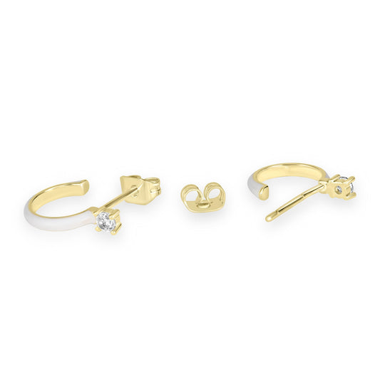 Bob Mackie Jewelry 14K Gold over Brass Cubic Zirconia White Enamel Hoop Earrings