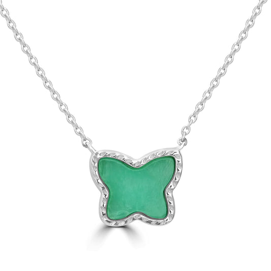 Sterling Silver Genuine Amazonite Butterfly Pendant Necklace , 18 Inches
