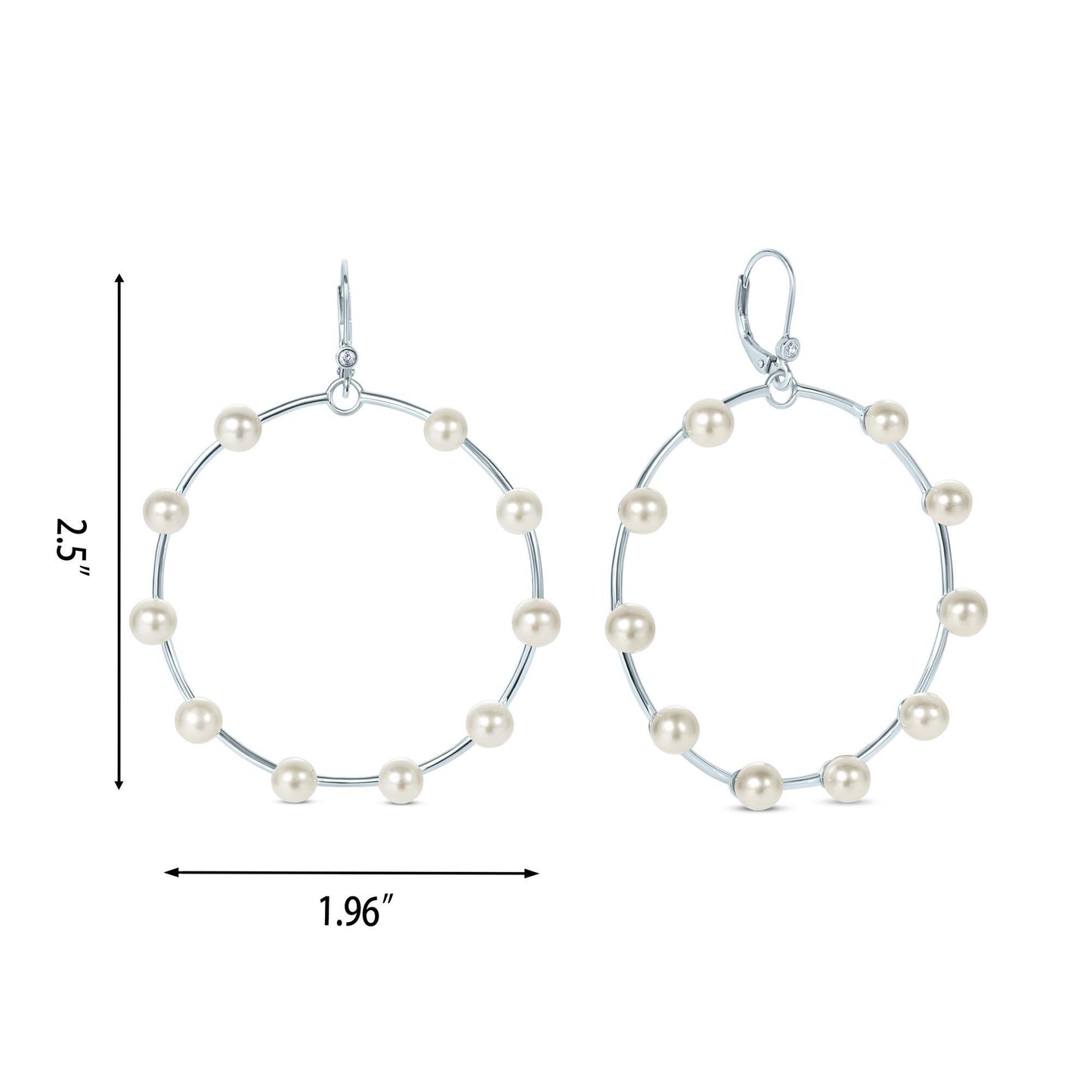 Sterling Silver White Cultured Freshwater Pearl Front Facing Hoop Earrings