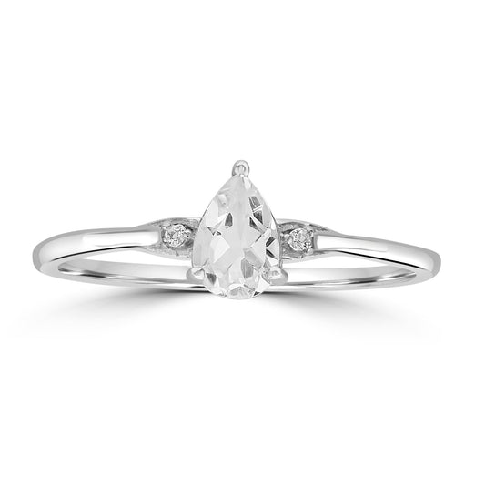 Dew Sterling Silver White Topaz Stackable Pear Ring, Sizes 6 to 8